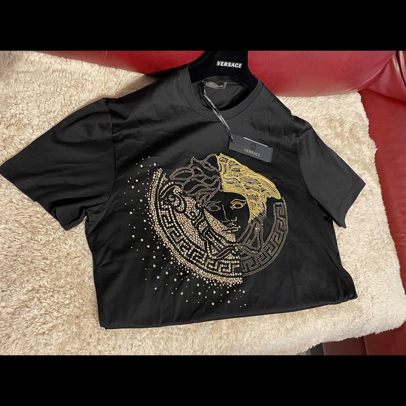 🚫SOLD🚫 VERSACE Mens Embellished Medusa Logo T-Shirt - Picture 3 of 9